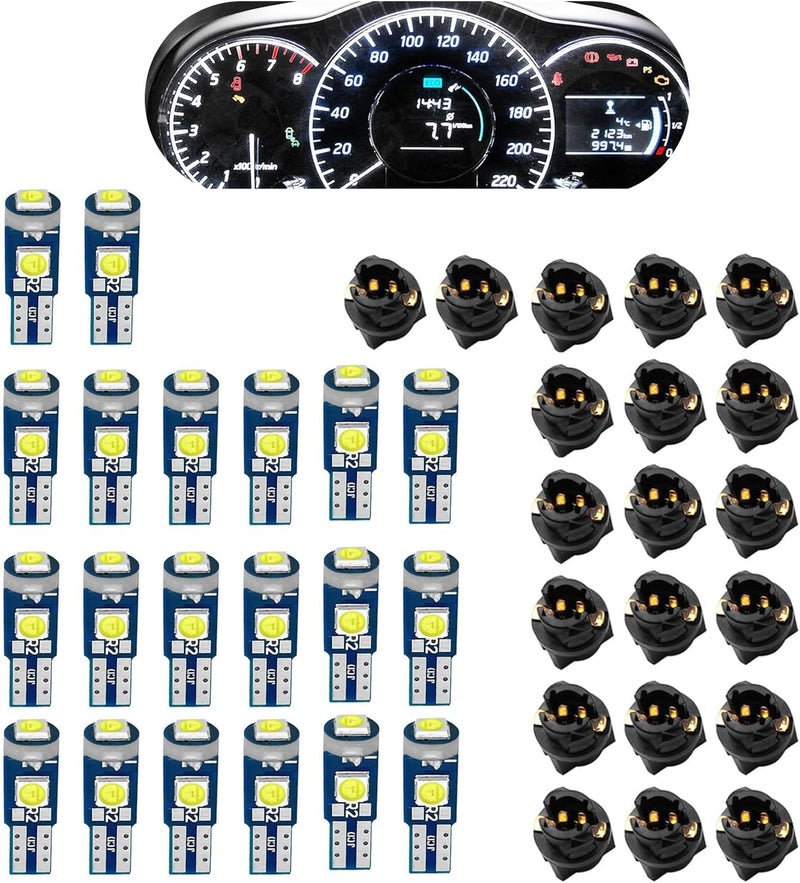 CyperFair 20 PCS LED Dash Bulbs, T5 3030-3SMD Plug-in Super Bright LED Bulb with Twist Lock Socket, No Flickering Shock and Water Proof Light, Universal Dash Instrument Lights Kit (White) - Image 1